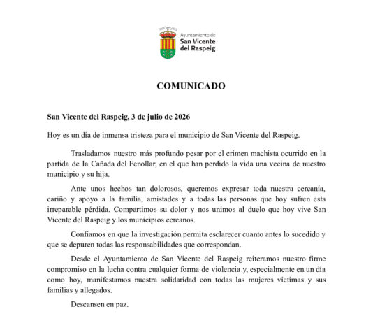 Comunicado del Ayuntamiento de San Vicente del Raspeig